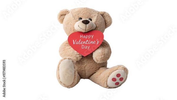 Fototapeta Adorable Teddy Bear with Valentine's Day Heart Message Happy valentine's day isolated on white background as transparent. PNG.AI GENERATED