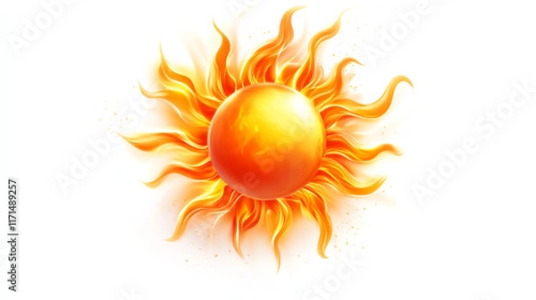 Fototapeta Bright and vibrant sun illustration with radiant rays, ideal for various design projects, isolated on white background.