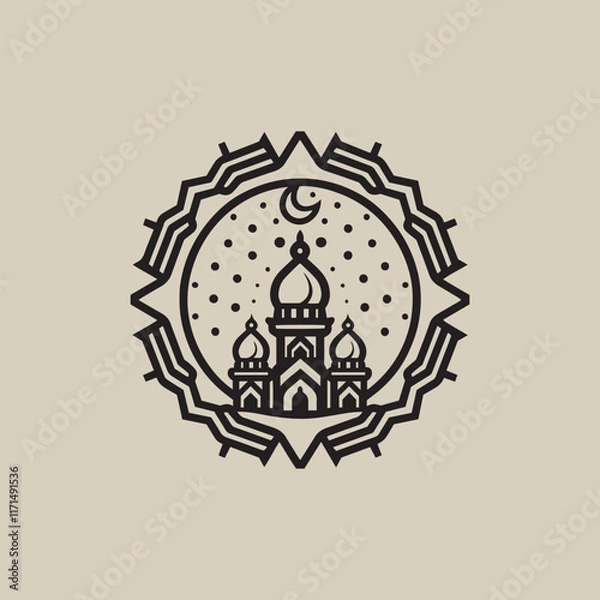 Fototapeta Minimalist vector art illustration of Mosque for Islamic Design with Detailed Geometric Frame