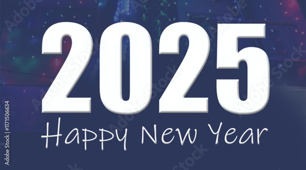 Fototapeta 2025 golden number with Happy New Year and Merry Christmas 2025. Greeting card. Vector realistic 3d
