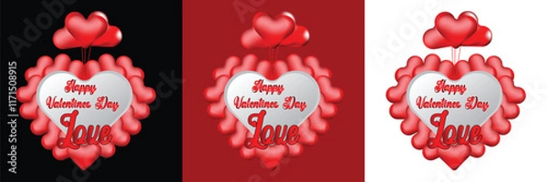 Obraz Golden Love lettering and calligraphy with cute heart,ribbon,arrow and golden twinkle star on red,pink and cream background.Valentine's day template or background for Love and Valentine's day