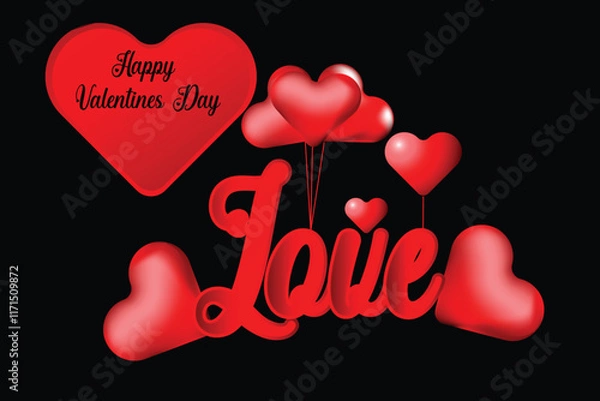 Obraz Golden Love lettering and calligraphy with cute heart,ribbon,arrow and golden twinkle star on red,pink and cream background.Valentine's day template or background for Love and Valentine's day