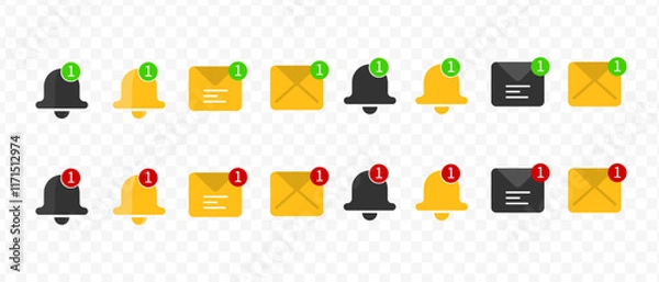 Fototapeta One or attention notification. Notification bells 3d. Push notification. SMS notification on the screen of the smartphone. Sms popup