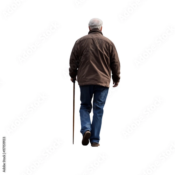 Obraz Rear View of Senior Man Walking with Cane Full Body Transparent Hand-Cut PNG for Mobility and Elderly Support






