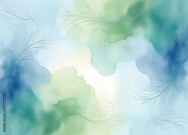 Fototapeta Light dusty soft pastel color shade. Brown and green sepia beige nude gray white abstract watercolor pattern. Elegant art background. Paper brush stain splash. Blank template design. 