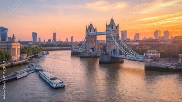 Fototapeta Tower Bridge at sunset over River Thames, London.