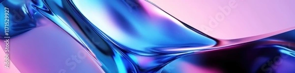 Fototapeta Abstract waves, fluid dynamics, vibrant blue and pink gradients, smooth curves, metallic sheen, digital art, flowing lines, dynamic composition, futuristic background, glossy texture, energy in motion