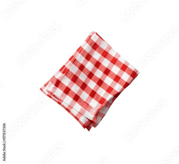 Obraz Red and white checkered napkin. This classic cloth napkin is perfect for casual dining and picnics. Isolated on transparent background, png.