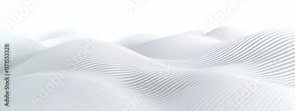 Fototapeta Minimalist snowy landscape, pure white snow dunes, soft diffused light, ethereal atmosphere, serene winter scene, smooth curved surfaces, abstract snow formations, pristine wilderness, monochromatic w