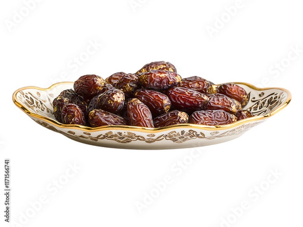 Fototapeta dates on a plate isolated on transparent or white background, png cutout