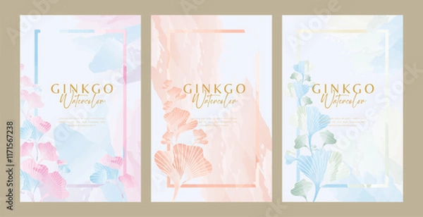 Obraz Watercolor vertical ginkgo background with frame inside