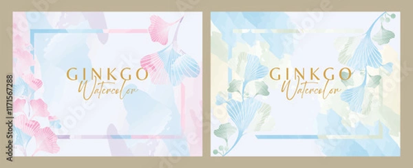 Obraz Watercolor horizontal ginkgo background with frame inside