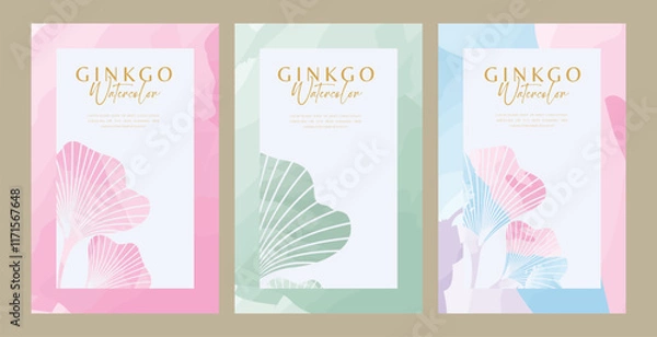 Obraz Watercolor vertical ginkgo background for spa business documents