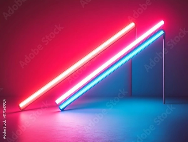 Fototapeta Neon light tubes intersect in a vibrant display