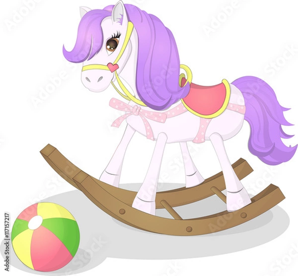 Obraz Kids toys, cartoon vector illustration. Little cute pony with ball