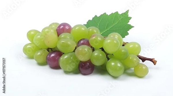 Obraz Isolated fresh cluster of grapes with a green stem isolated on solid white background.