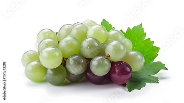 Obraz Isolated fresh cluster of grapes with a green stem isolated on solid white background.
