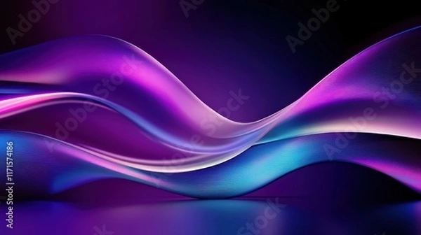 Fototapeta Abstract waves, flowing lines, vibrant colors, blue and purple hues, dark background, fluid motion, digital art, smooth curves, dynamic composition, glossy texture, futuristic design, energy flow, neo
