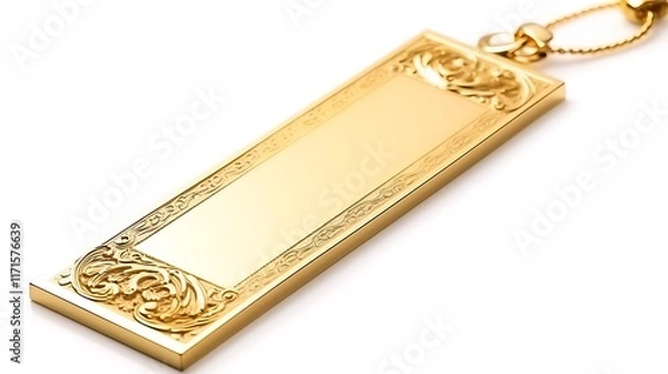 Fototapeta Isolated gold-plated metal bookmark with an elegant design isolated on solid white background.