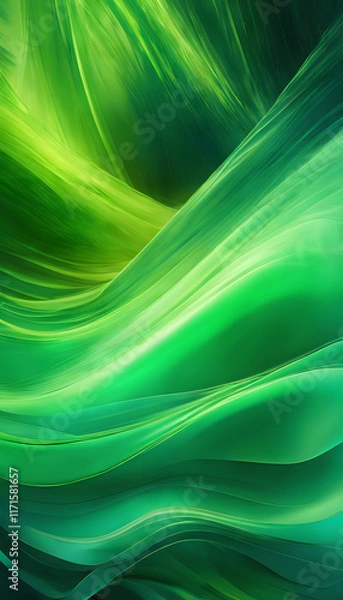 Fototapeta Abstract green waves with smooth, flowing lines and a soft gradient effect.