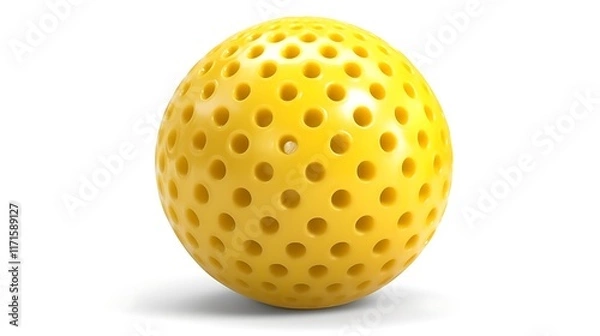 Fototapeta Isolated small yellow rubber ball with dimples isolated on solid white background.