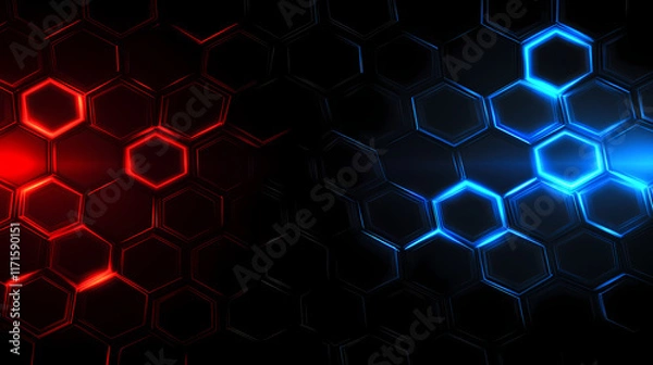 Fototapeta Abstract background with a hexagonal mesh pattern and a red-blue gradient