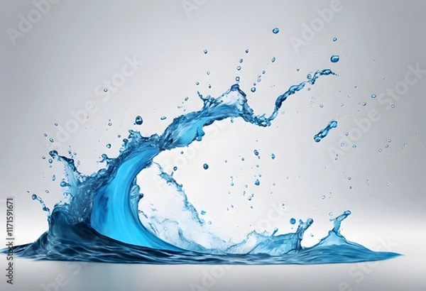 Fototapeta A dynamic splash of blue water against a light gray background, capturing motion and fluidity.