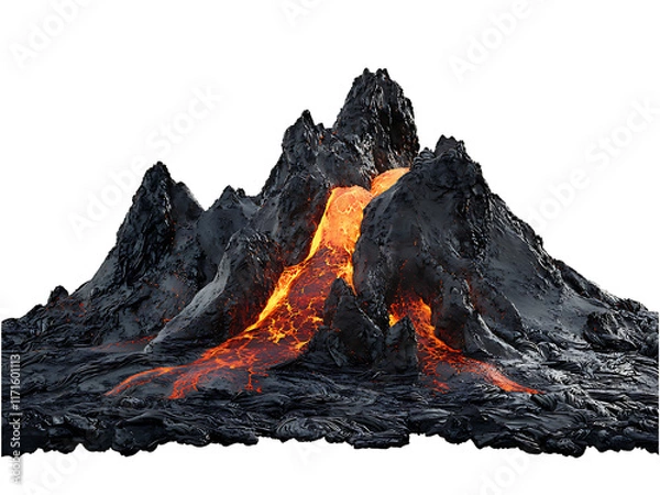 Fototapeta volcanic activity that features lava flows, effusive eruption isolated on transparent or white background, png cutout