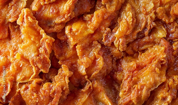 Fototapeta close up of fried chicken texture crispy golden schnitzel 