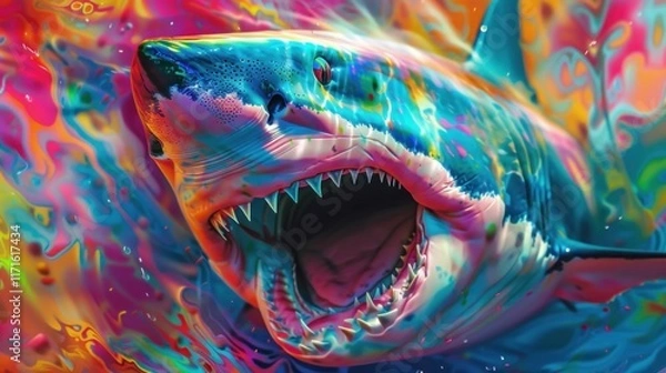 Fototapeta Shark, front view, open mouth, vibrant colors