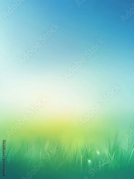 Fototapeta Spring blurred background blue green gradient horizon background for design fresh spring light. Gradient. Illustration