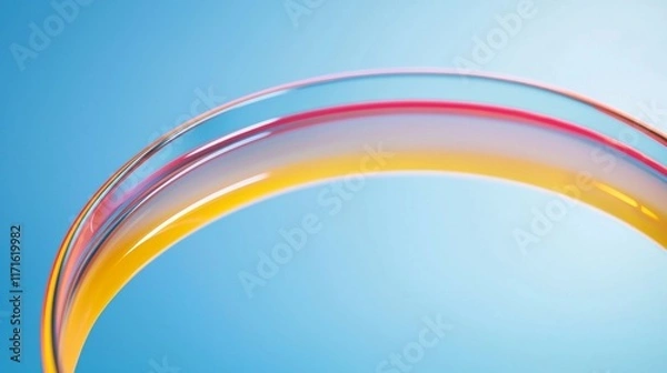 Fototapeta Smoothly curving glass shapes with vibrant colors arching against a light blue backdrop, creating a modern and abstract composition that captivates the eye with its elegance and fluidity