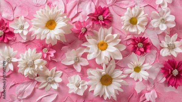 Obraz pink and white flowers on pink paper background