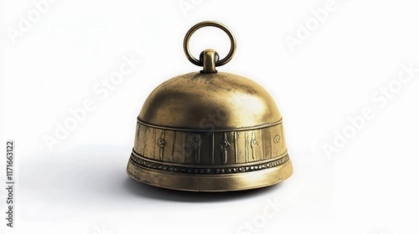 Fototapeta Isolated traditional brass bell with a loop handle isolated on solid white background.