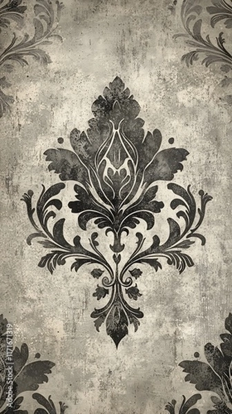 Fototapeta Grunge damask pattern on textured background.