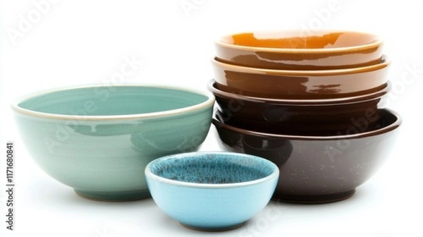Fototapeta Beautiful stacked bowls in various colors. Artisan crafted with elegance. Perfect for serving food or decorative purposes. Enhance your kitchen aesthetics. Generative AI