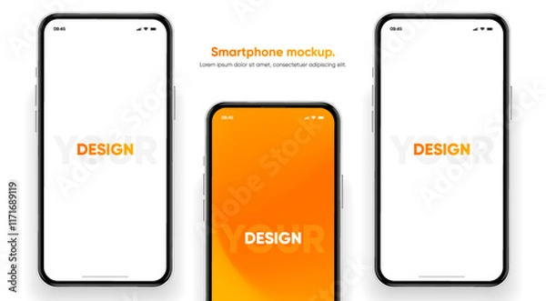 Obraz Realistic smartphone mockup. Mobile phone vector with isolated on white background. Device front view. 3D mobile phone with shadow. Realistic, high quality smart phone mockup for ui ux presentation.