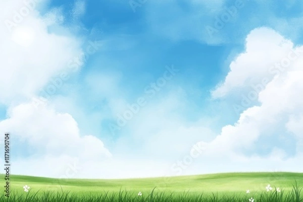 Fototapeta Field of grass with a blue sky in the background