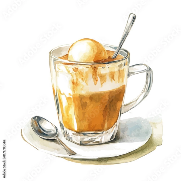 Obraz A watercolor vector painting of a cup of Vietnamese egg coffee, isolated on a white background. Vietnamese Egg Coffee vector.

