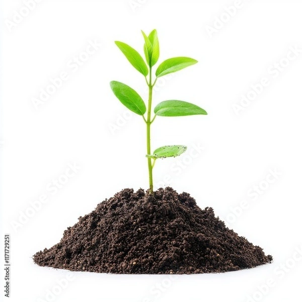 Fototapeta A plant emerging from a heap of coins, symbolizing financial growth, on a clear background.