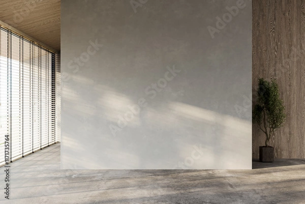 Obraz Modern contemporary loft empty room with nature view. There are wooden ceiling and blank concrete wall for copy space