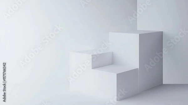Fototapeta Abstract White Geometric Cuboid Display Structure