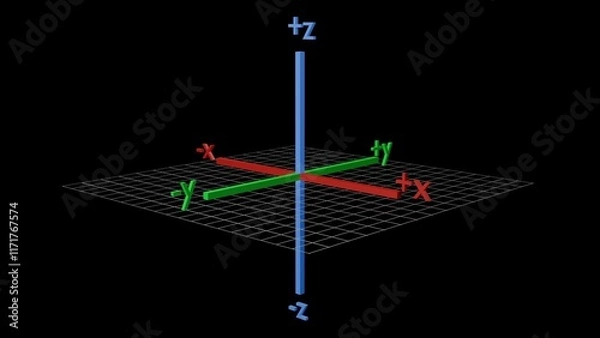 Obraz 3d xyz axis.  X, Y, Z coordinates defining 3d space. 3d render illustration.