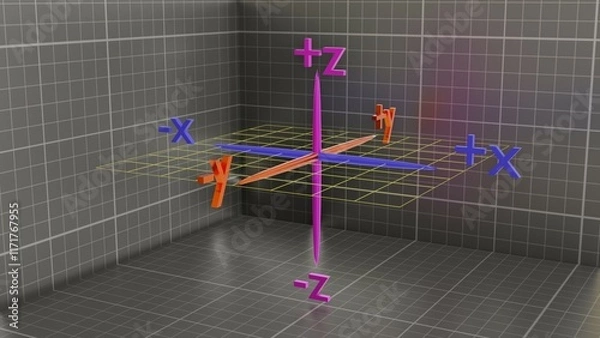 Obraz 3d xyz axis.  X, Y, Z coordinates defining 3d space. 3d render illustration.