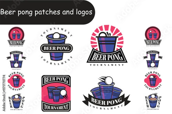 Fototapeta Beer pong patches and logos vector 