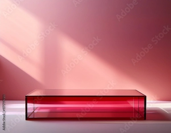 Fototapeta minimal red acrylic platform with soft sunlight in a pink room elegant and modern display for product or art showcases