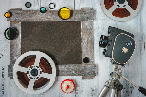 Fototapeta Old movie camera and accessories