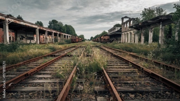 Fototapeta old railway tracks Generative, Ai, tehnology