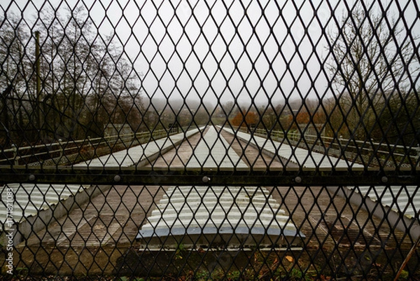 Fototapeta view of the  River Severn pipe bridge, near Bewdley dull day.