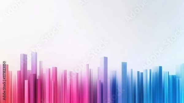 Fototapeta Abstract Gradient Cityscape with Vertical Bars in Shades of Pink and Blue Against a Soft White Background